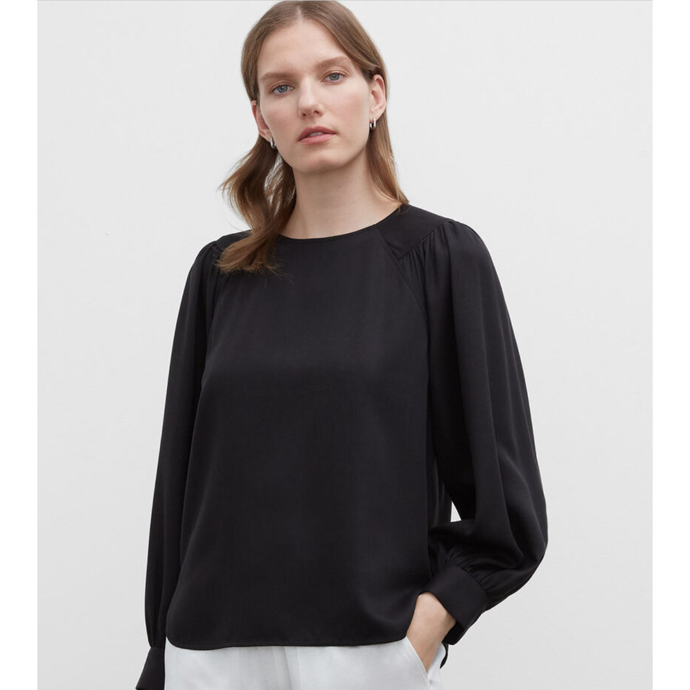 NWT Club Monaco Shirred SleeveTop Chemise Black Size S